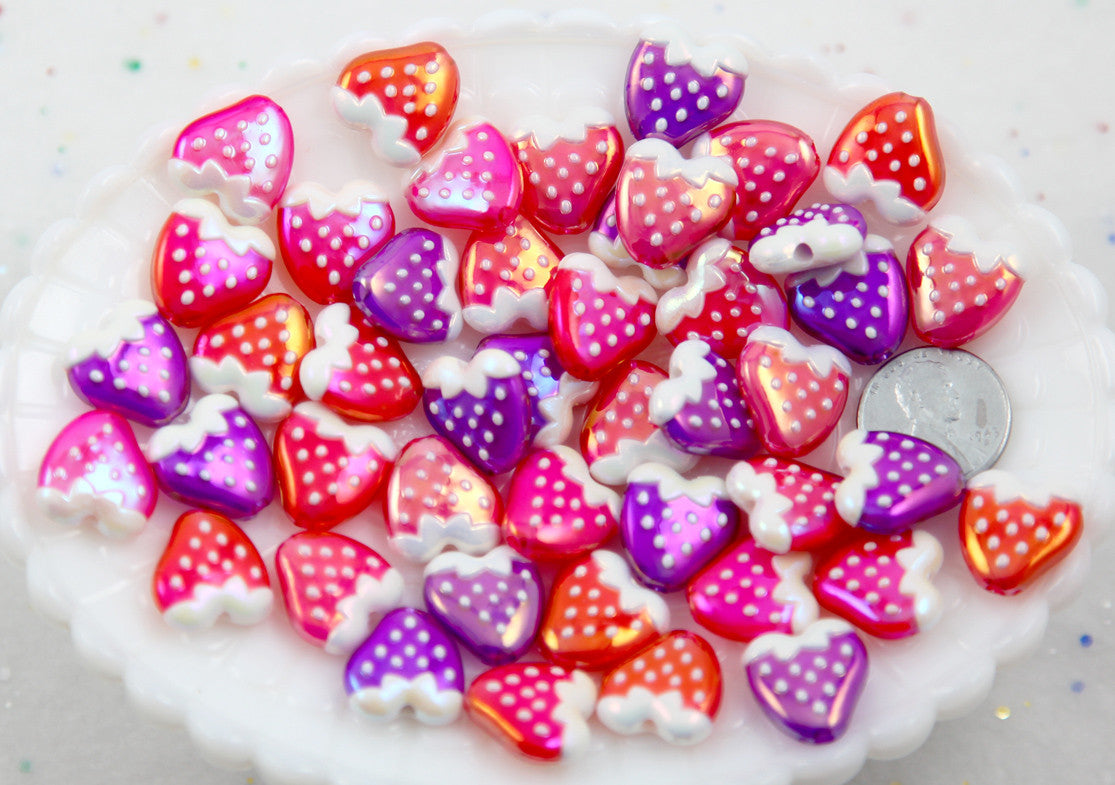 Strawberry Beads - 16mm Amazing AB Strawberry Acrylic or Resin Beads - 18 pc set