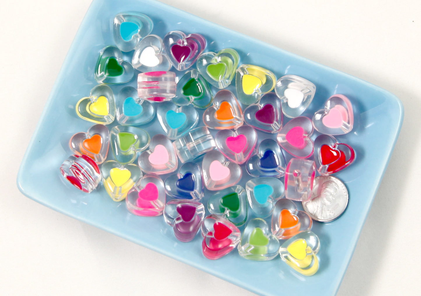 17mm Transparent Lovely Double Inner Heart Resin or Acrylic Beads - 20 pc set