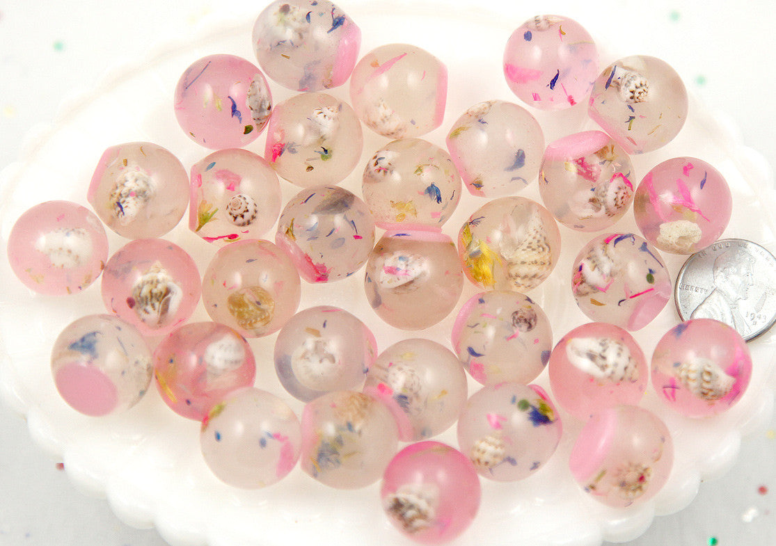 17mm Pink Fantasy World Sea Shell Mini Globe Flatback Resin Cabochons - 8 pc set