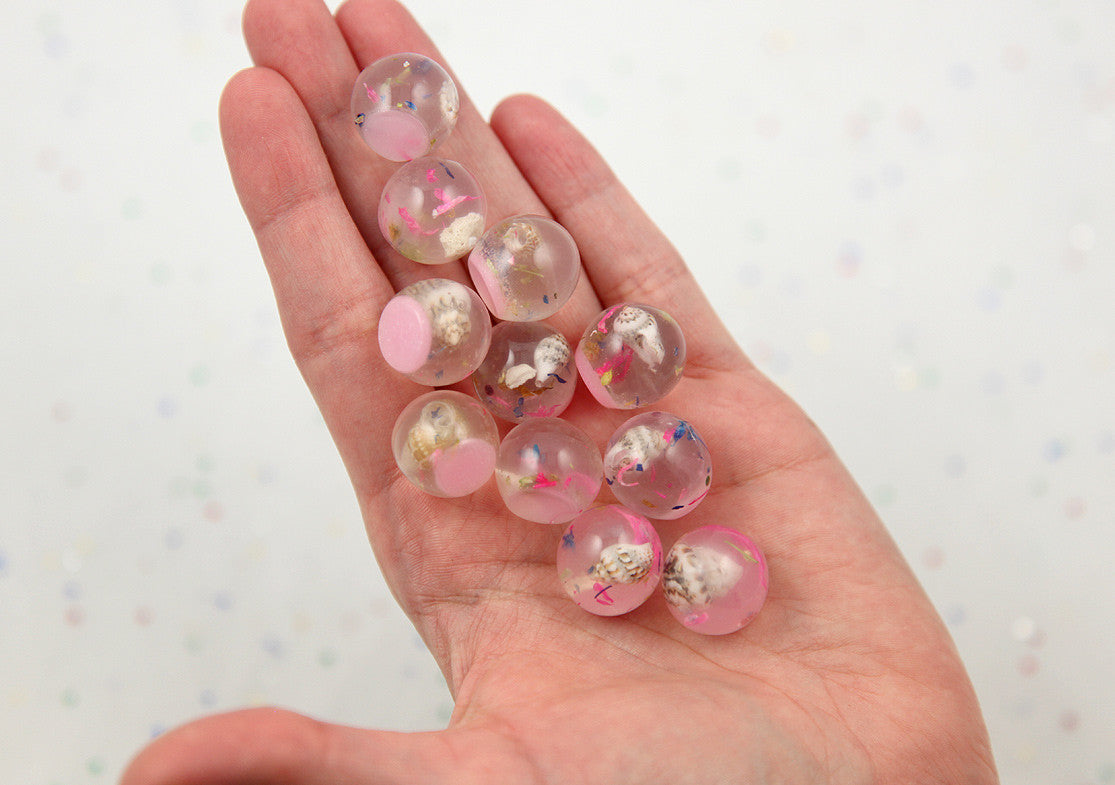 17mm Pink Fantasy World Sea Shell Mini Globe Flatback Resin Cabochons - 8 pc set