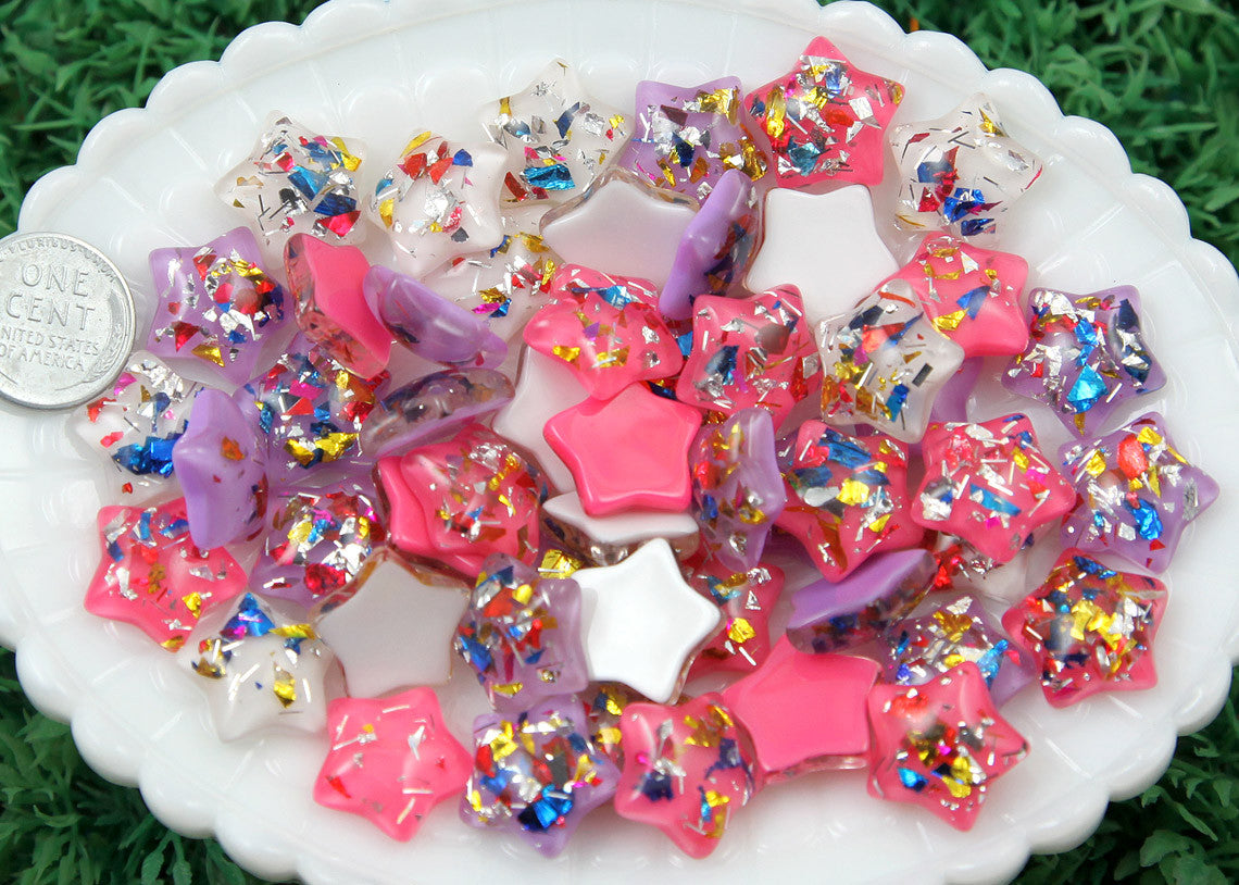 17mm Party Fun Confetti Stars Resin Cabochons - 9 pc set