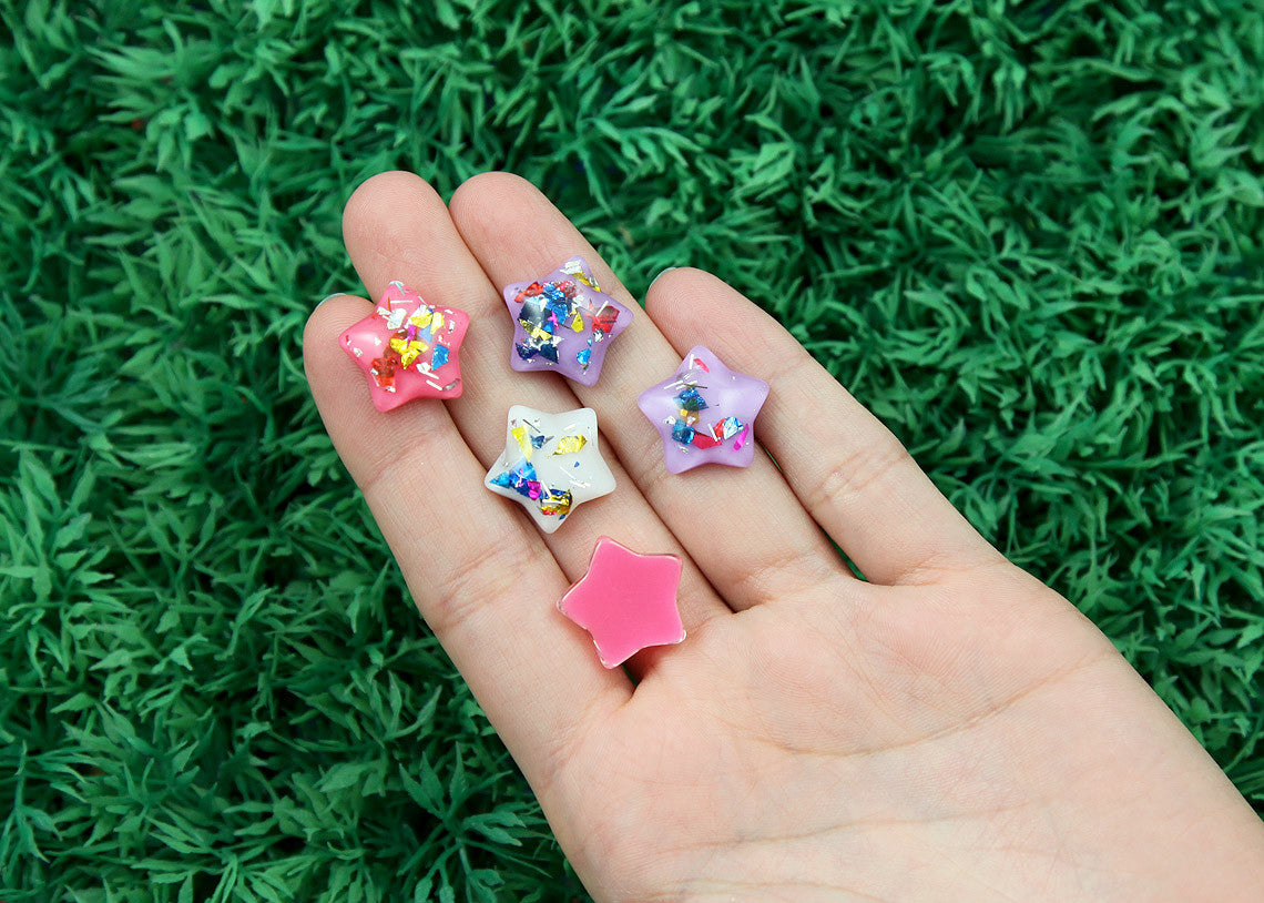 17mm Party Fun Confetti Stars Resin Cabochons - 9 pc set