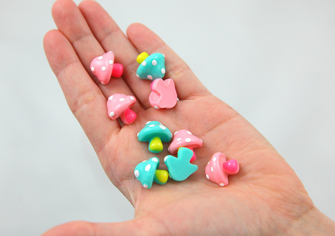 Mushroom Cabochons - 17mm Tiny 3D Super Cute Trippy Magic Mushrooms Flatback Resin Cabochons - 12 pcs set