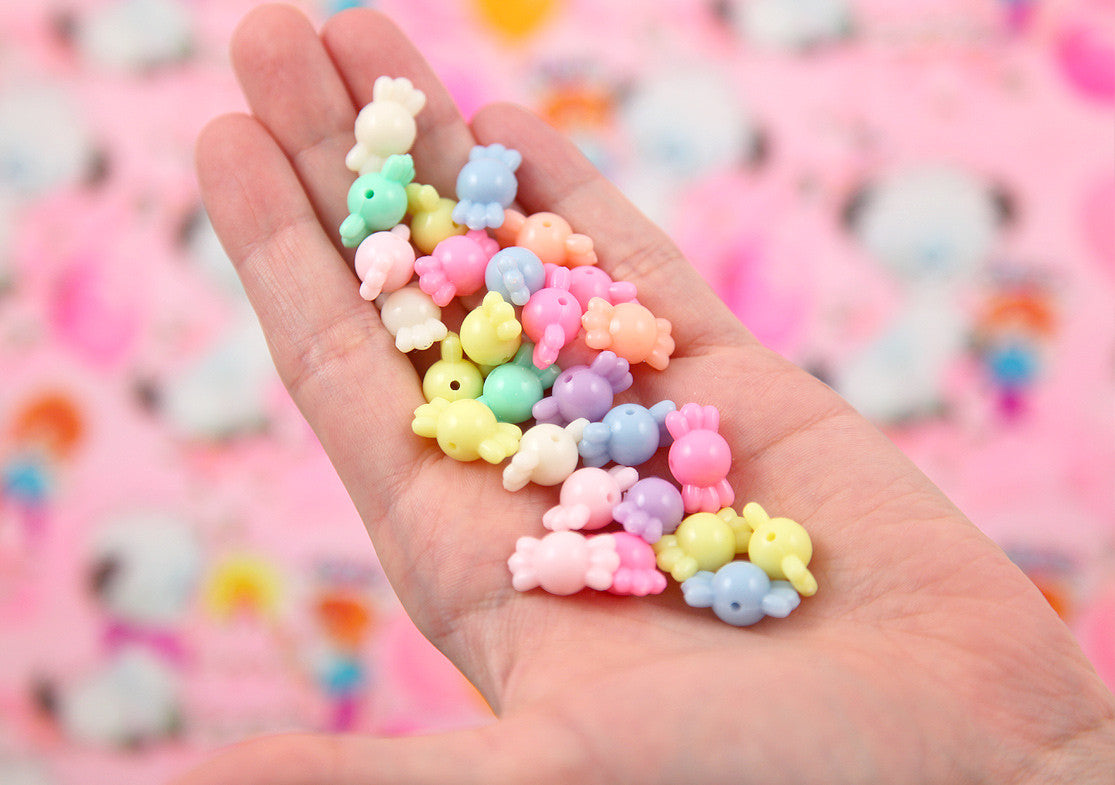 Candy Beads - 9mm Small Candy Shape Beautiful Bright Pastel Acrylic or Resin Beads - 100 pc set