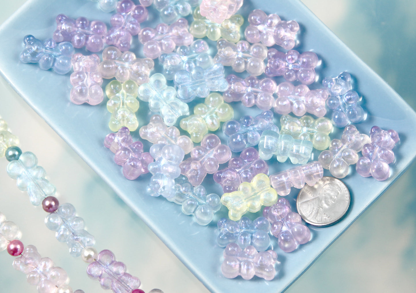 Pastel Gummy Bear Beads - 18mm Pastel Shimmer Fake Gummy Bears with Hole for Stringing - Fake Candy Resin Beads - 24 pc set