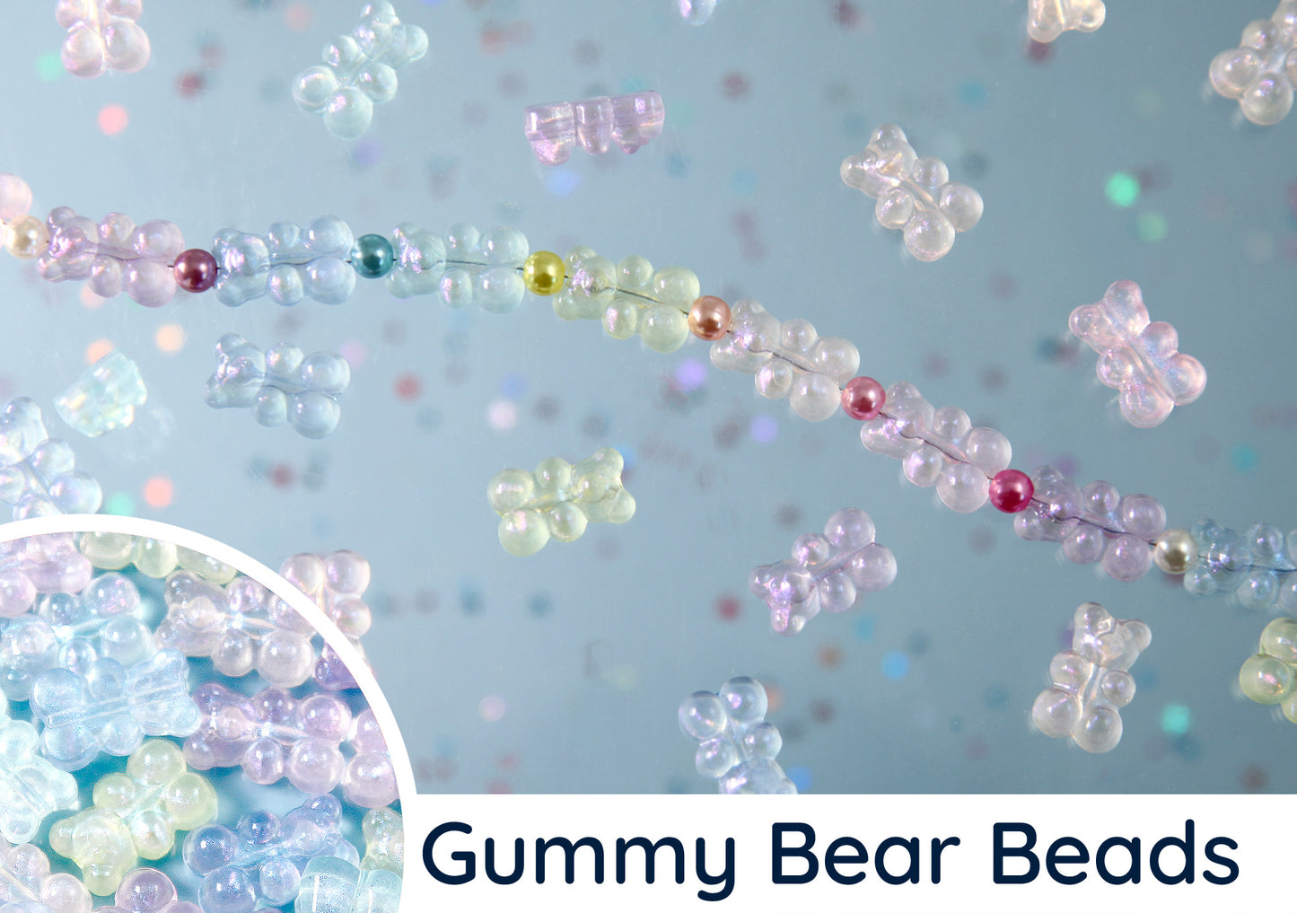 Pastel Gummy Bear Beads - 18mm Pastel Shimmer Fake Gummy Bears with Hole for Stringing - Fake Candy Resin Beads - 24 pc set