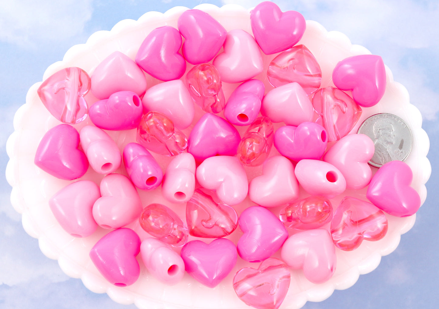 17mm Classic Puffy Heart Acrylic or Resin Beads - 24 pcs set