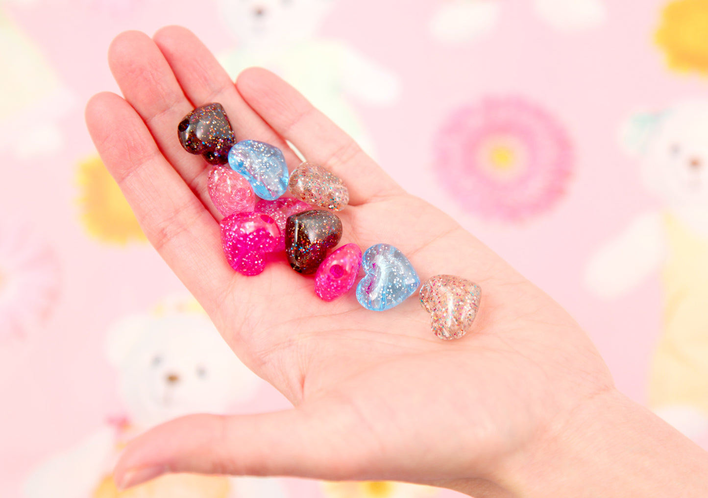 Glitter Heart Beads - 17mm Colorful Glitter Puffy Heart Acrylic or Resin Beads - 25 pcs set