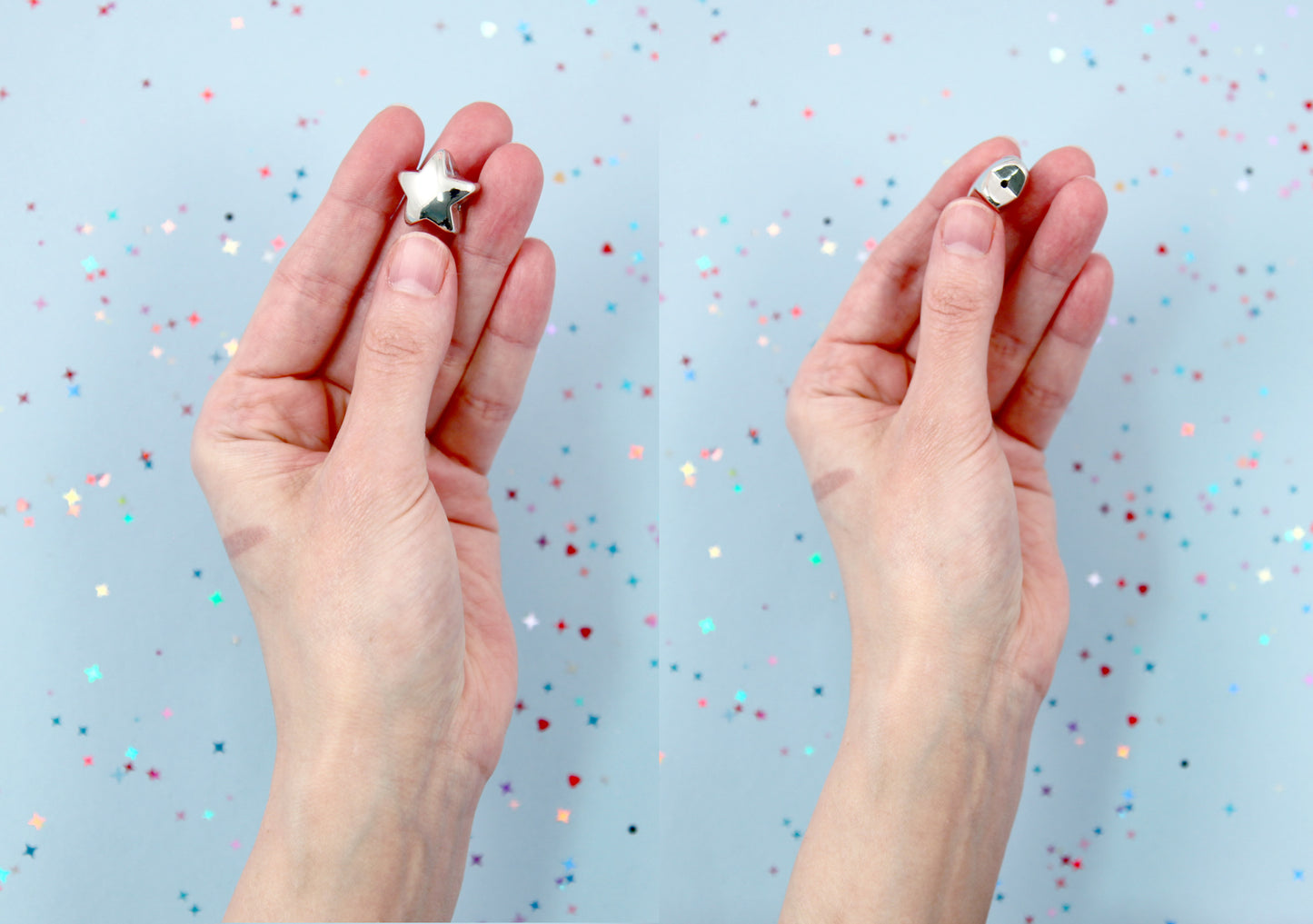 Silver Star Beads - 18 pcs - 17mm 3D Puffy Star Bead - Electroplated Silver - Easily make any kind of jewelry