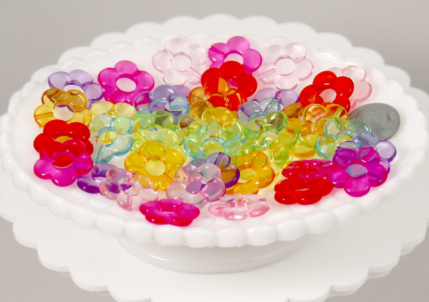 Flower Beads - 18mm Transparent Outline Flower Frame Iridescent Color Plastic Acrylic or Resin Beads – 80 pc set