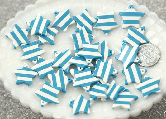 Striped Star Charms - 20mm Blue Striped Little Star Resin Charms - 8 pc set