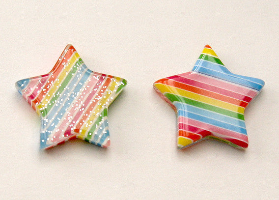 20mm Colorful Rainbow Star Glitter Resin Cabochons - 8 pc set