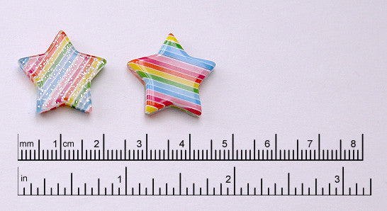 20mm Colorful Rainbow Star Glitter Resin Cabochons - 8 pc set
