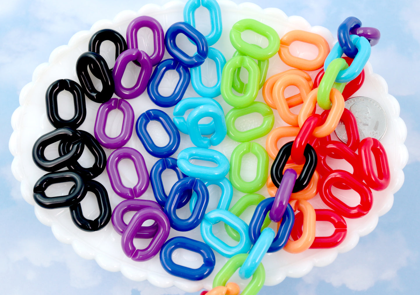 Plastic Chain Links - 20mm Deep Dark Colors Plastic or Acrylic Chain Links - Mixed Colors - 100 pc set