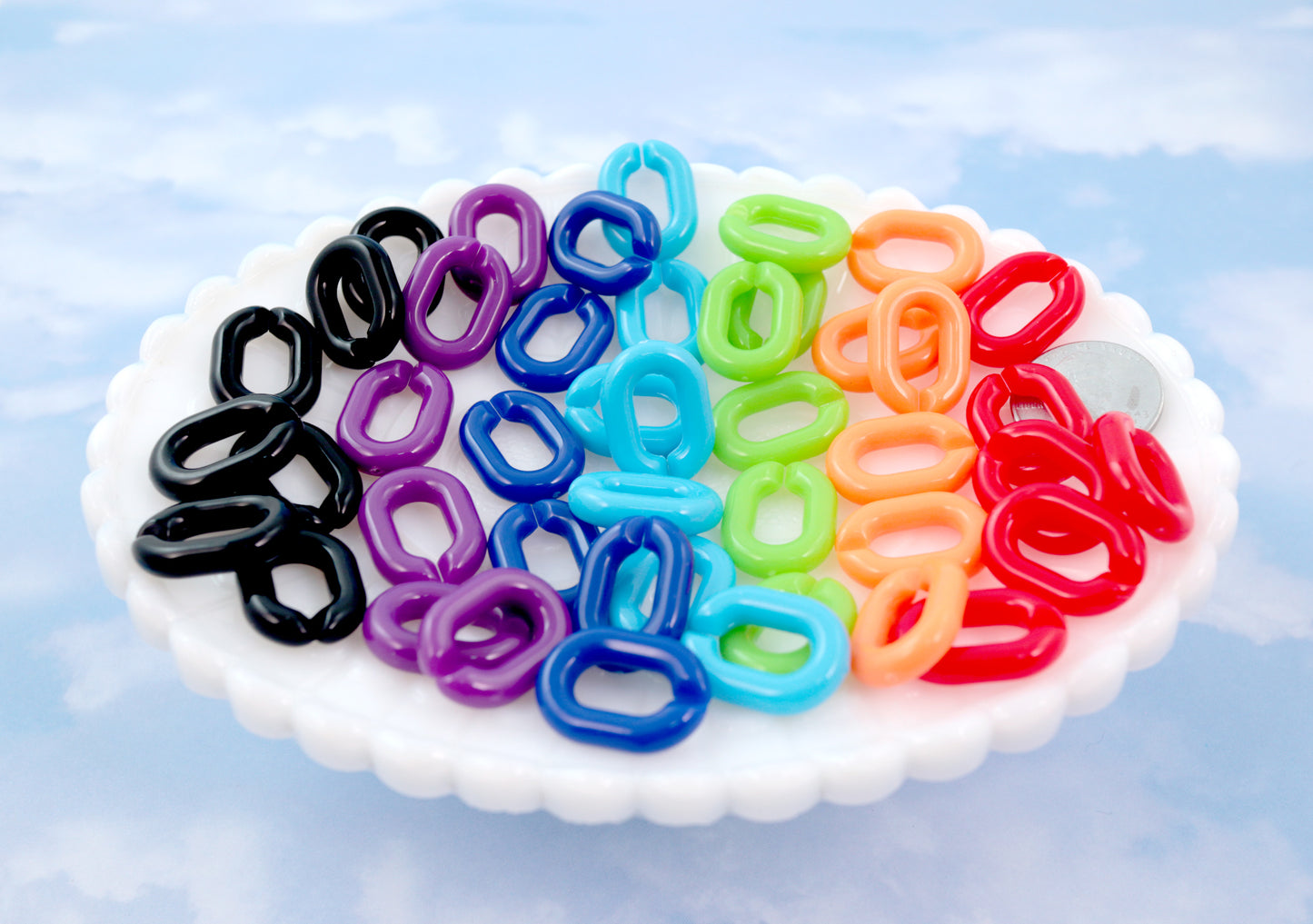 Plastic Chain Links - 20mm Deep Dark Colors Plastic or Acrylic Chain Links - Mixed Colors - 100 pc set