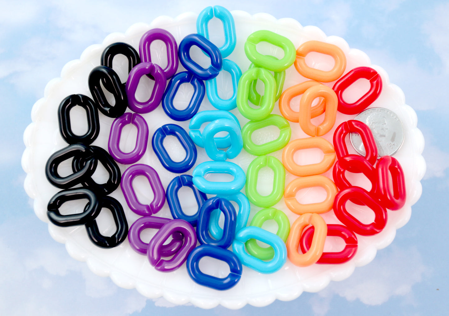 Plastic Chain Links - 20mm Deep Dark Colors Plastic or Acrylic Chain Links - Mixed Colors - 100 pc set