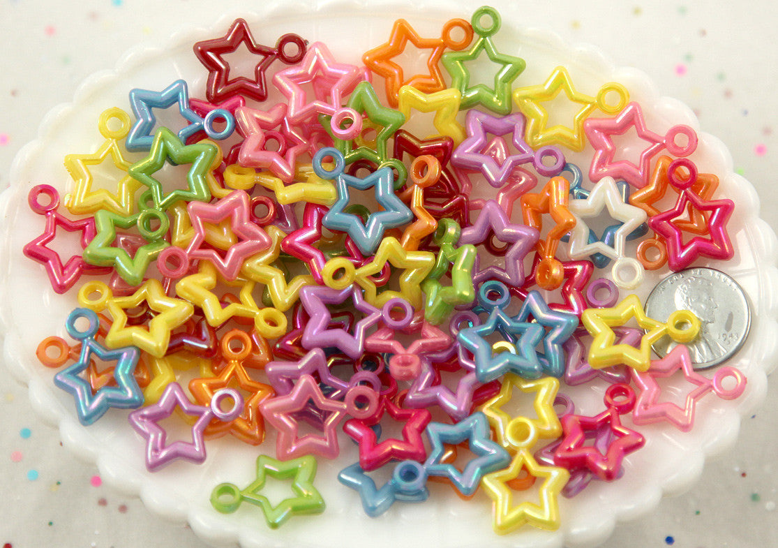 20mm Little AB Iridescent Star Outline Plastic or Acrylic Charms or Pendants - 80 pc set