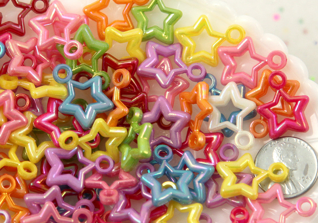 20mm Little AB Iridescent Star Outline Plastic or Acrylic Charms or Pendants - 80 pc set