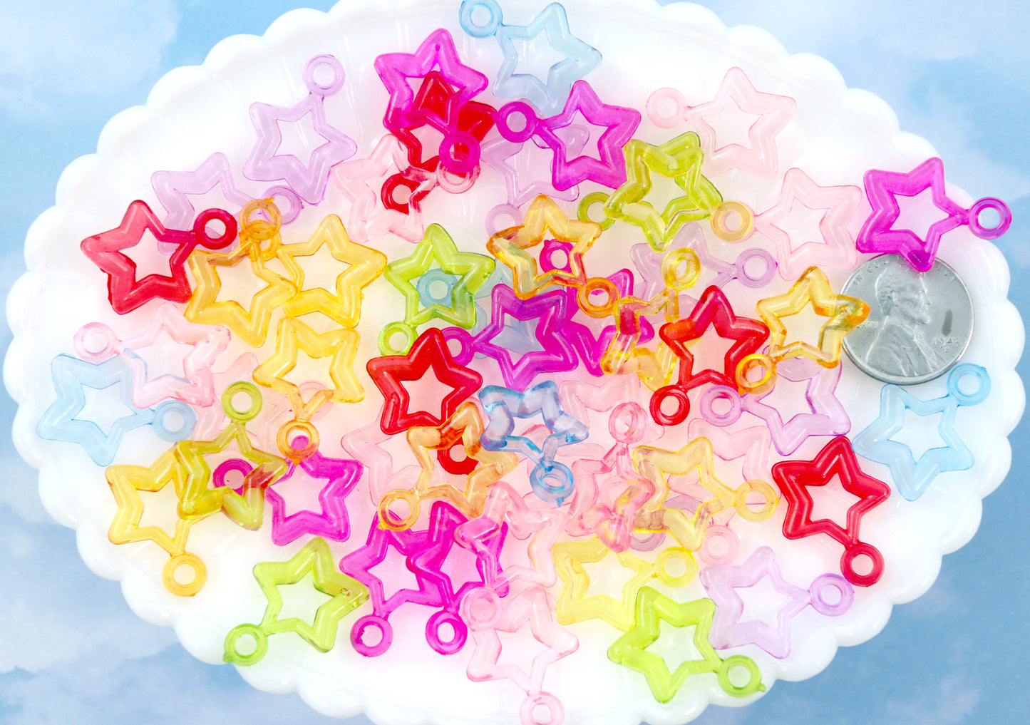 Plastic Star Charms - 20mm Transparent Star Outline Plastic or Acrylic Charms or Pendants - 100 pc set