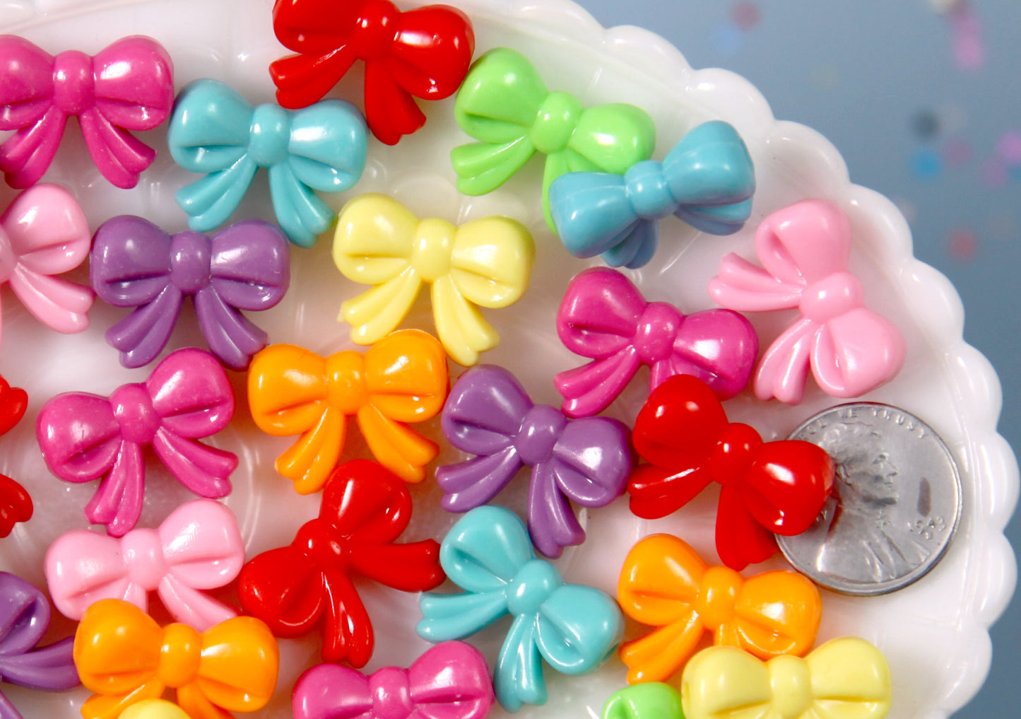 Acrylic Beads - 20mm Small Colorful Bow or Ribbon Shape Acrylic or Resin Beads - 40 pc set