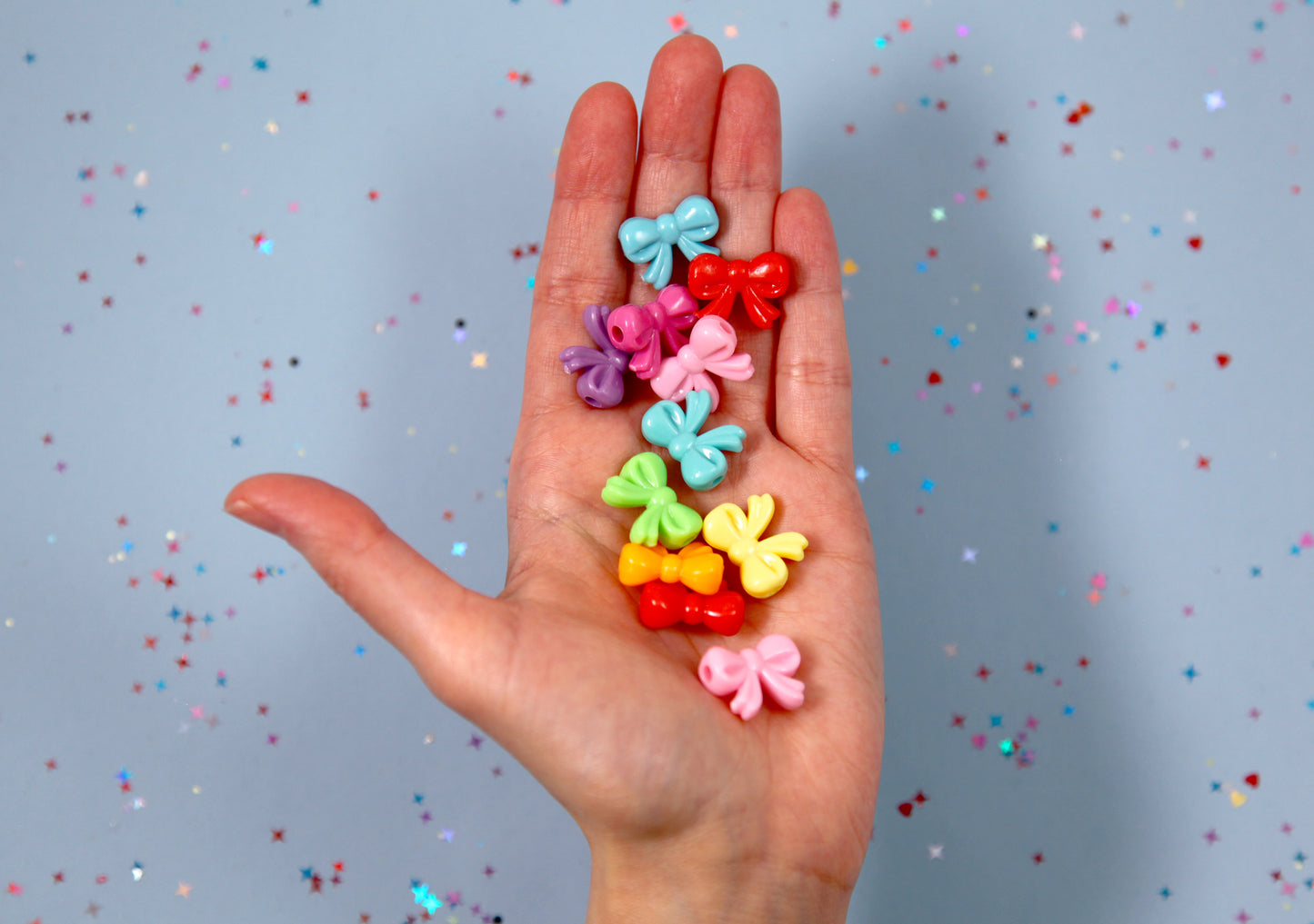Acrylic Beads - 20mm Small Colorful Bow or Ribbon Shape Acrylic or Resin Beads - 40 pc set