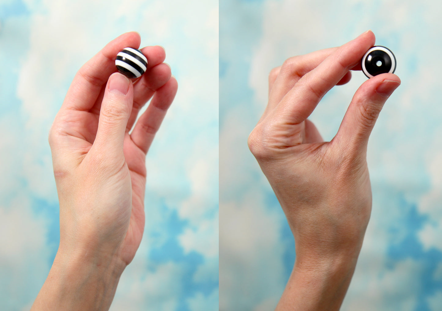 Black and White Striped Resin Beads - 20mm Halloween Stripe Chunky Round Acrylic or Resin Beads - 8 pc set