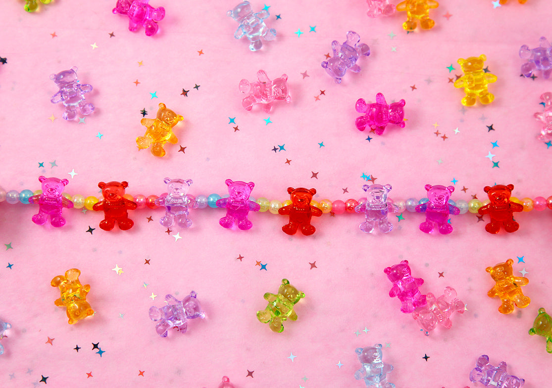 Teddy Bear Beads - 20mm Transparent Teddy Bear Bead Chunky Acrylic or Plastic Beads - 35 pc set