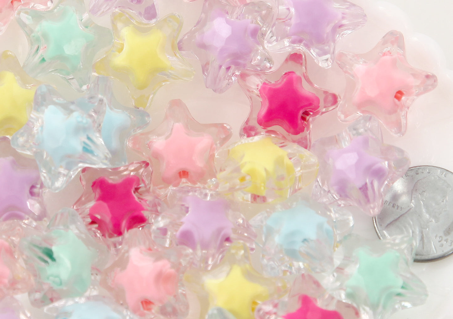 Pastel Star Beads - 20mm Bright Pastel Clear Shooting Star Resin or Acrylic Beads - 20 pc set