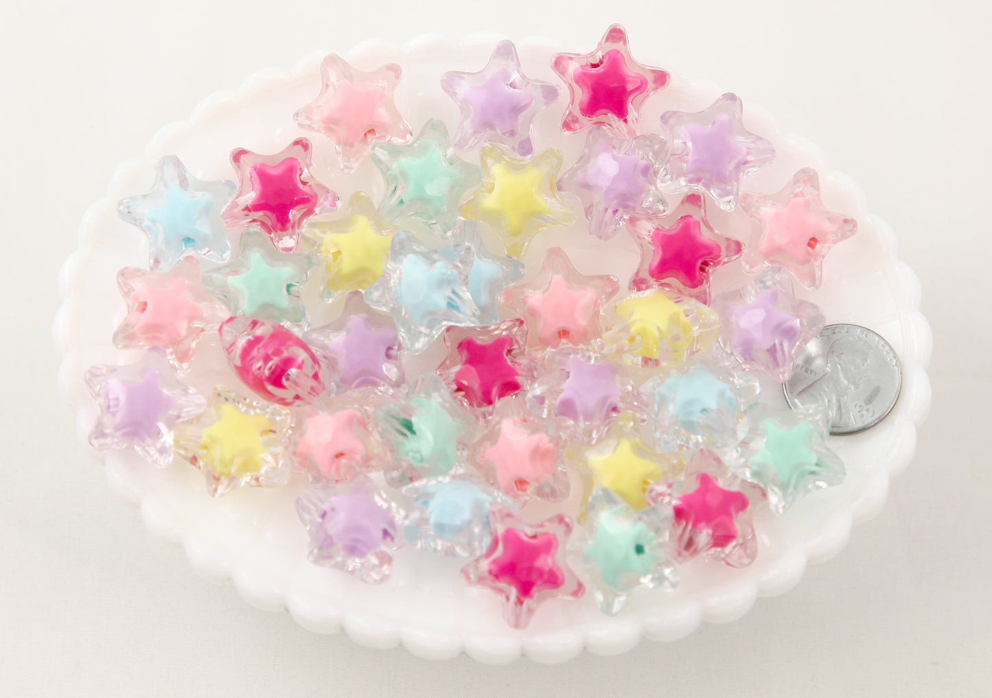 Pastel Star Beads - 20mm Bright Pastel Clear Shooting Star Resin or Acrylic Beads - 20 pc set