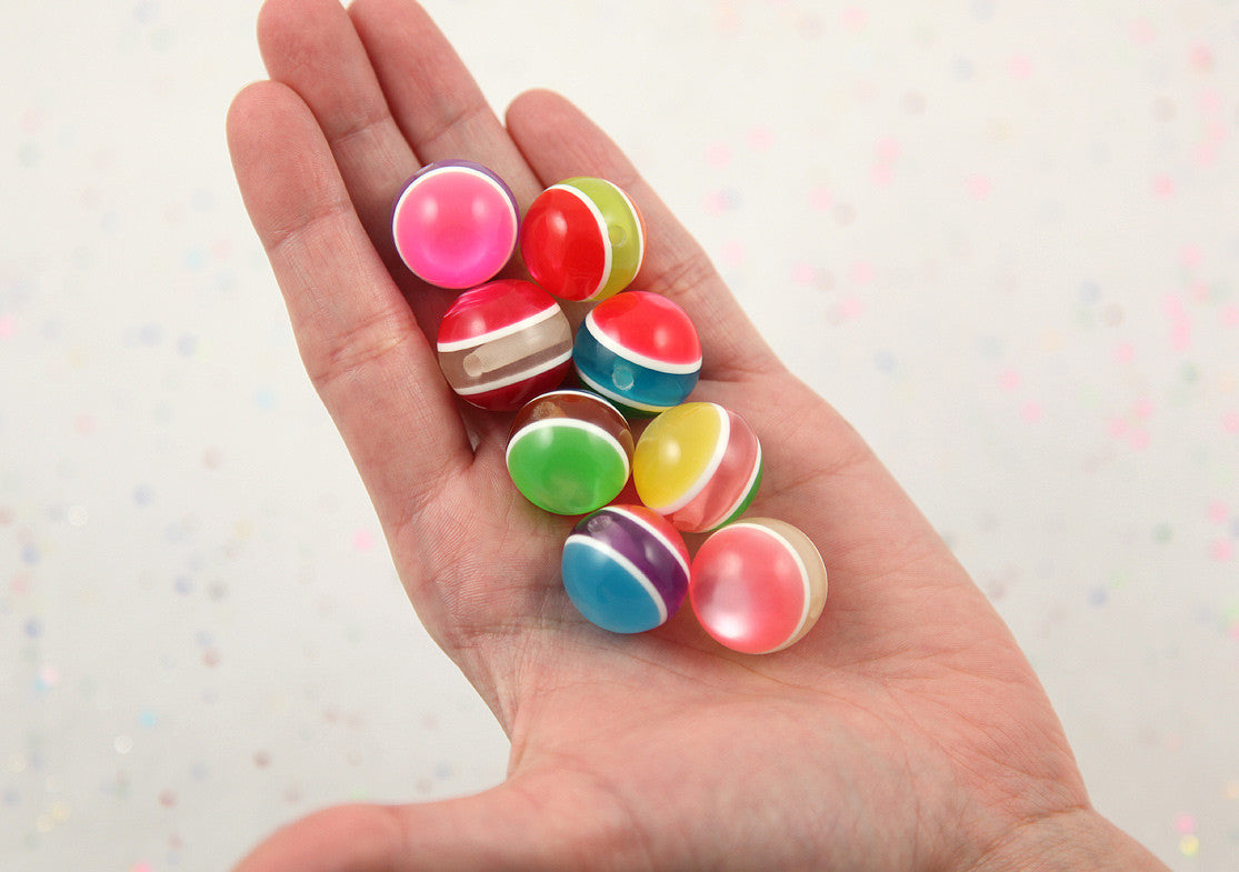 20mm Colorful Chunky Moonglow Stripe Juicy Candy Color Gumball Bubblegum Acrylic or Resin Beads - 15 pc set