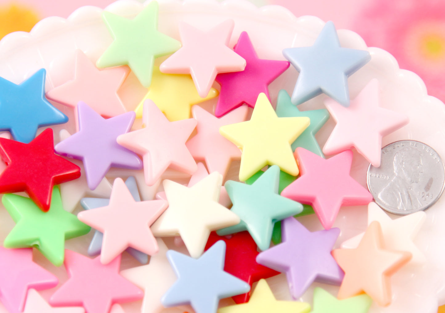 Big Star Beads - 22mm Big Colorful Plastic Star Bead Acrylic or Resin Beads - 30 pcs set