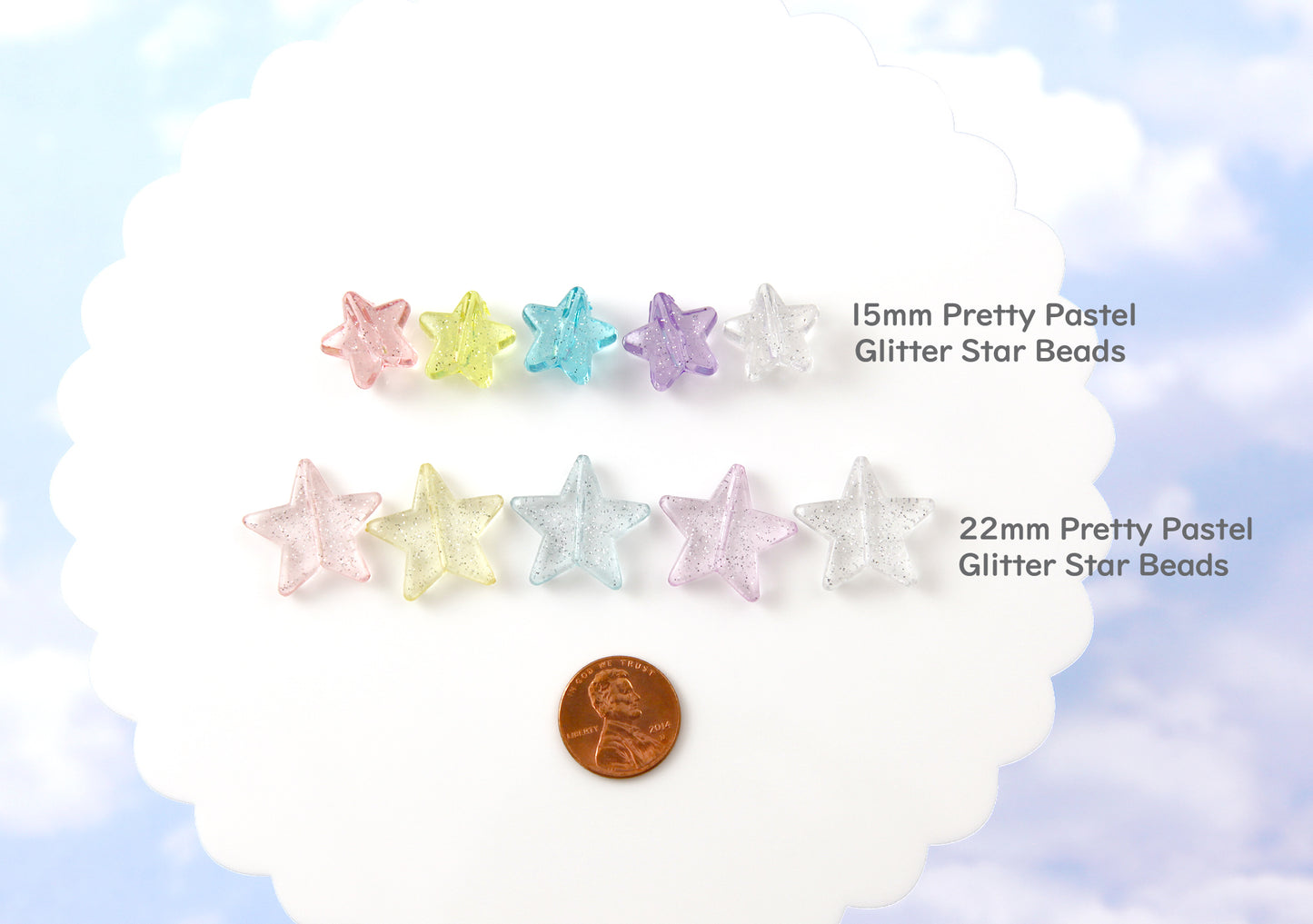 Glitter Star Beads - 22mm Pretty Pastel Glitter Plastic Star Beads - 30 pc set