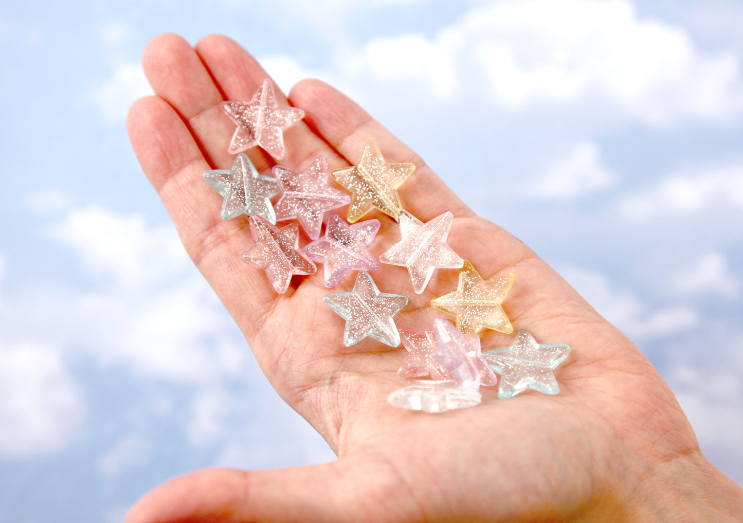 Glitter Star Beads - 22mm Pretty Pastel Glitter Plastic Star Beads - 30 pc set