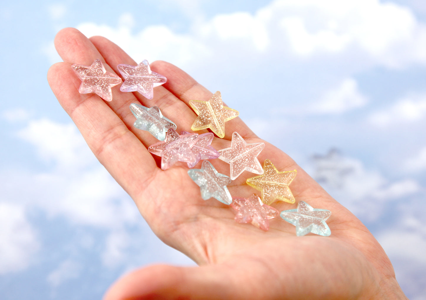 Glitter Star Beads - 22mm Pretty Pastel Glitter Plastic Star Beads - 30 pc set