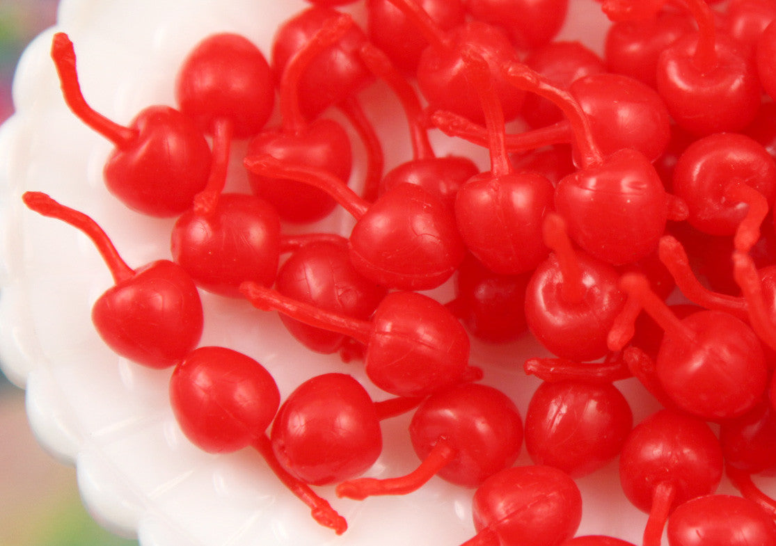 23mm Little Fake Cherries Soft Squishy Silicone Cherry or Resin Cabochons - 8 pc set