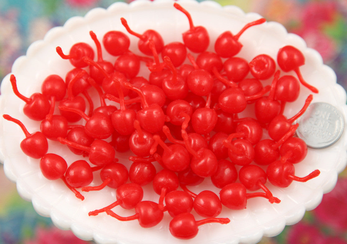 23mm Little Fake Cherries Soft Squishy Silicone Cherry or Resin Cabochons - 8 pc set