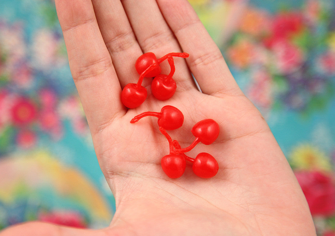 23mm Little Fake Cherries Soft Squishy Silicone Cherry or Resin Cabochons - 8 pc set