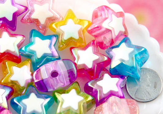 Star Beads - 10 pieces - 22mm Amazing AB Translucent Double Star Acrylic or Resin Beads