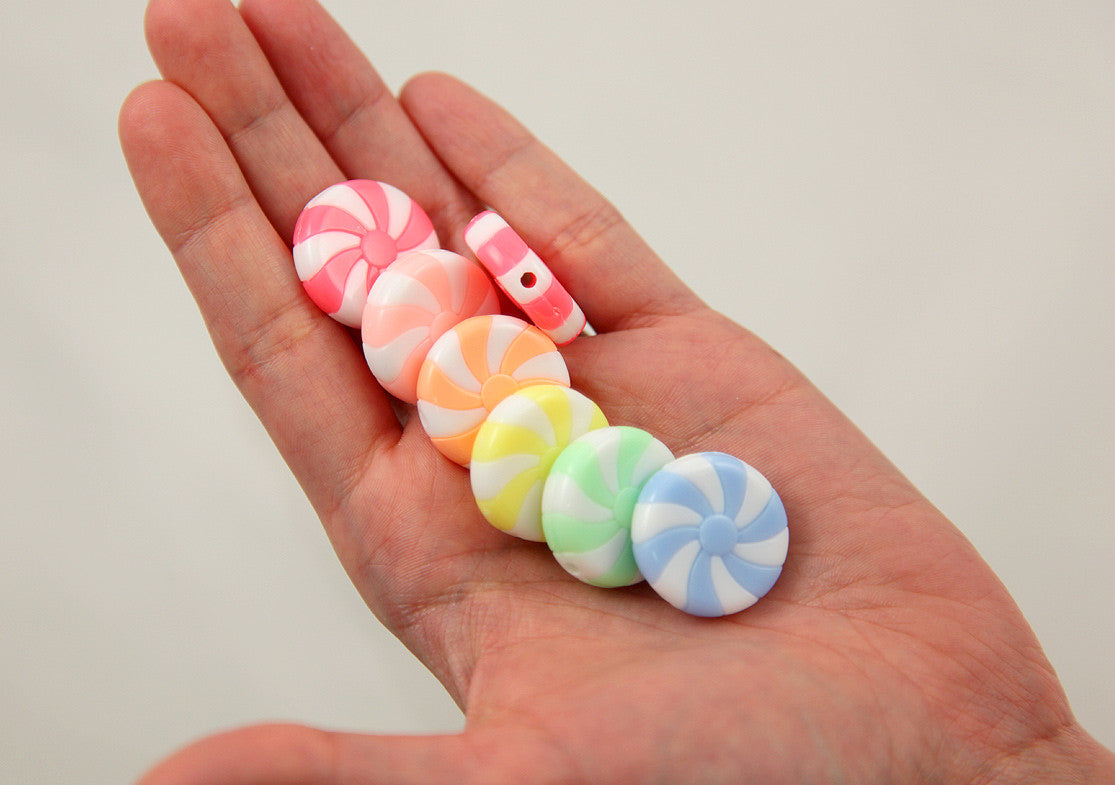 23mm Amazing Peppermint Swirl Beads Bright Pastel Color Candy Shape Chunky Acrylic or Resin Beads - 12 pc set