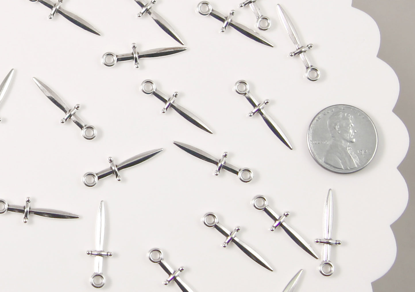 Tiny Sword Charms - 20 pc set - 23mm Metal Sword Dagger or Knife Charm - Easy to Make into Earrings