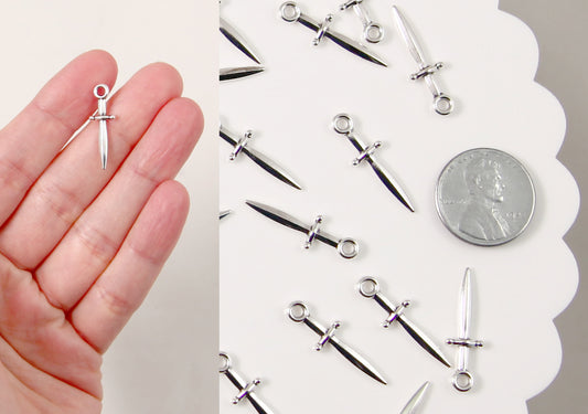 Tiny Sword Charms - 20 pc set - 23mm Metal Sword Dagger or Knife Charm - Easy to Make into Earrings