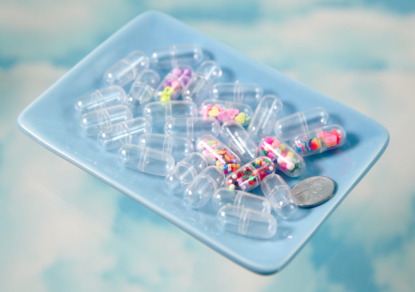 Mini Fillable Shaker Capsule - 24mm Tiny Clear Plastic Openable Blank Shaker Pill or Capsule, Fillable Hollow Blanks - 12 pc set