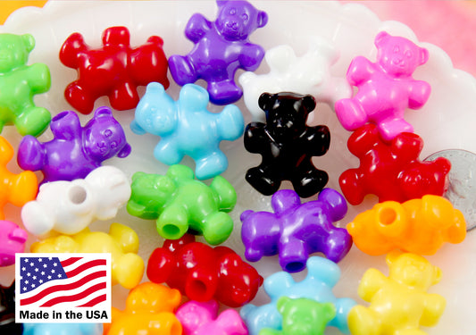 Teddy Bear Beads - 24mm Cute Bear Shape Acrylic or Resin Beads - 25 pc set