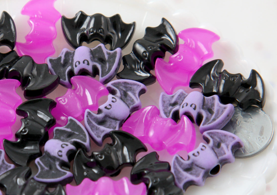 Bat Beads - 25mm Spooky Colors Bats Plastic Acrylic or Resin Beads - 24 pc set