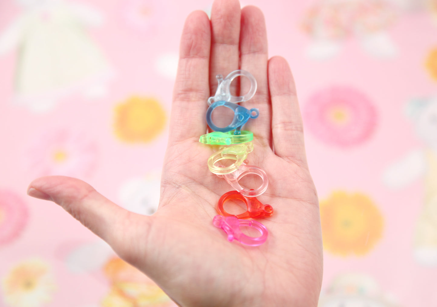 Big Plastic Lobster Clasp - 25mm Colorful Transparent Clear Plastic Clasp or Keychain Clip - 14 pc set