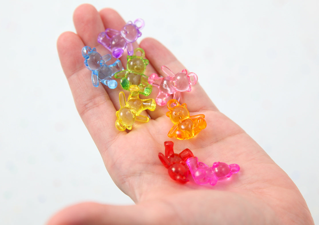 Teddy Bear Charms - 25mm Little 3D Bears Colorful Acrylic Charms or Pendants - 16 pc set