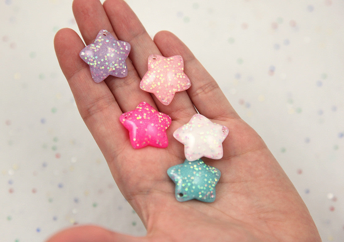 25mm Cute Rounded Pastel Stars Stardust Resin Cabochons Charms or Pendants - 7 pc set