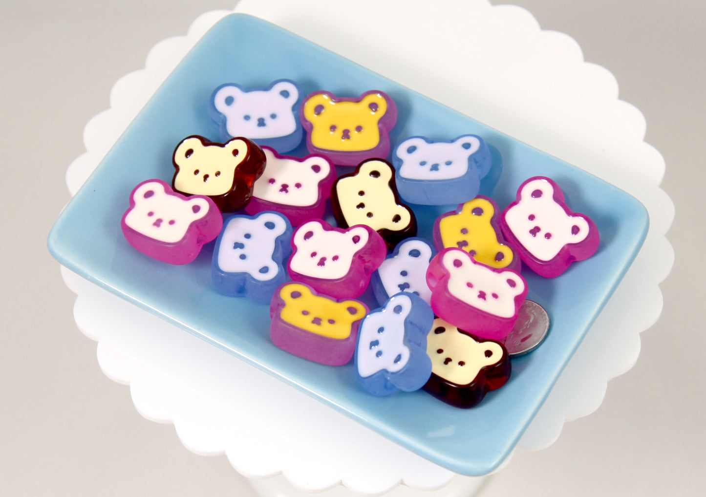 Pastel Bear Beads - 26mm Cute Teddy Bears Enamel Style Acrylic Beads or Resin Beads - 8 pc set