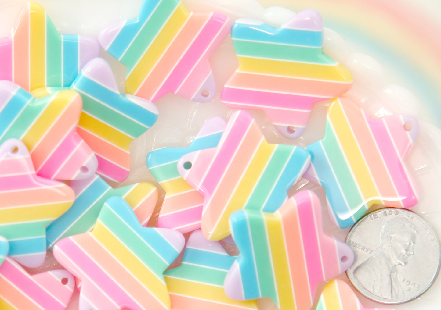 Pastel Rainbow Star Charms - 25mm Pastel Rainbow Star Resin Charms or Pendants - 6 pc set