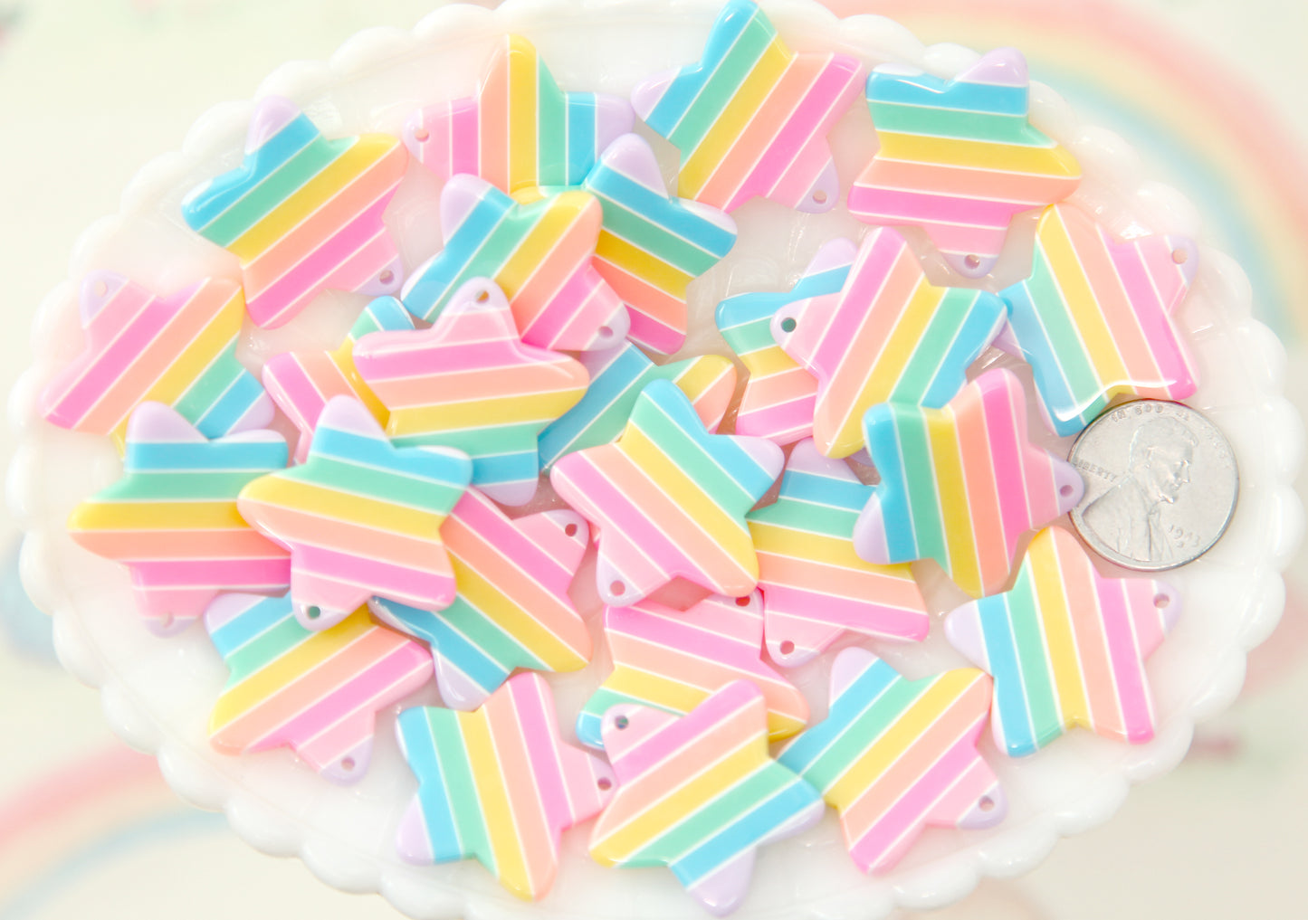 Pastel Rainbow Star Charms - 25mm Pastel Rainbow Star Resin Charms or Pendants - 6 pc set